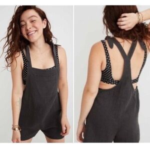 Aerie Tie Gauze Shortall Romper Medium